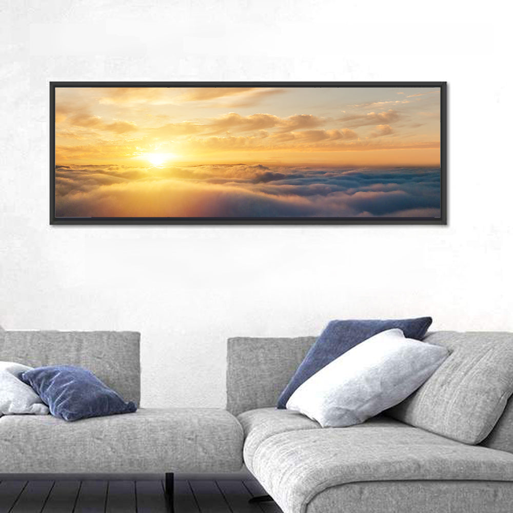 Layered Clouds at Sunset Wall Art in a room, panoramic