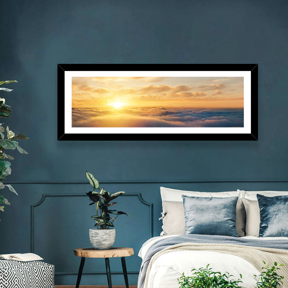 Layered Clouds at Sunset Wall Art in a room, panoramic