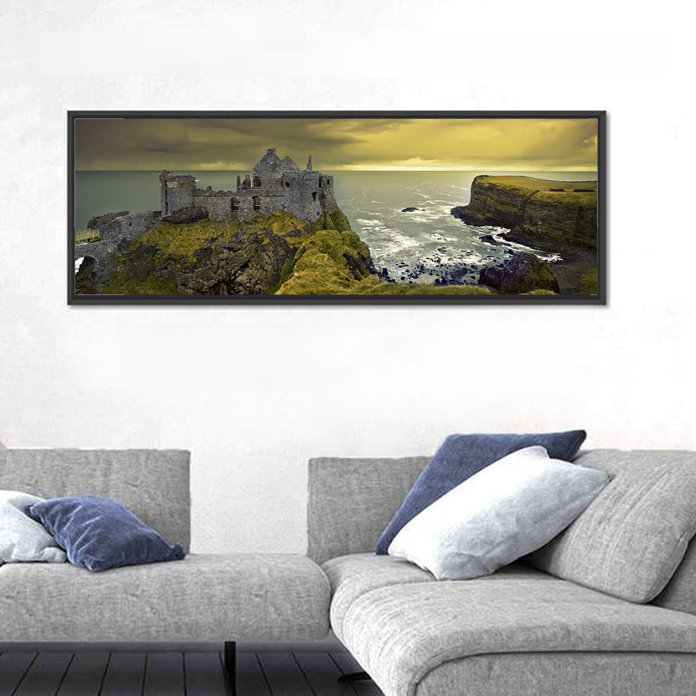 Dunluce Castle Ruins Wall Art in a room, panoramic
