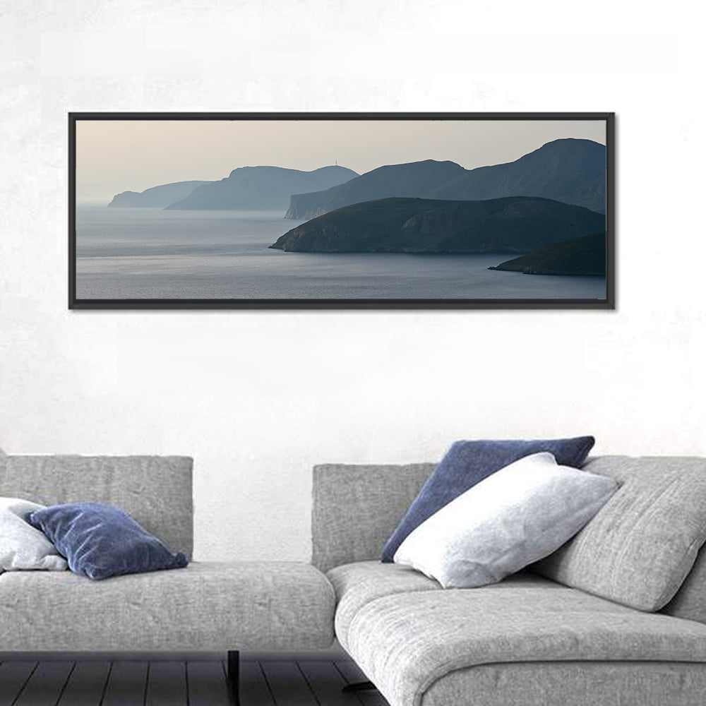 Kalymnos Shore at Blue Hour Wall Art in a room, panoramic