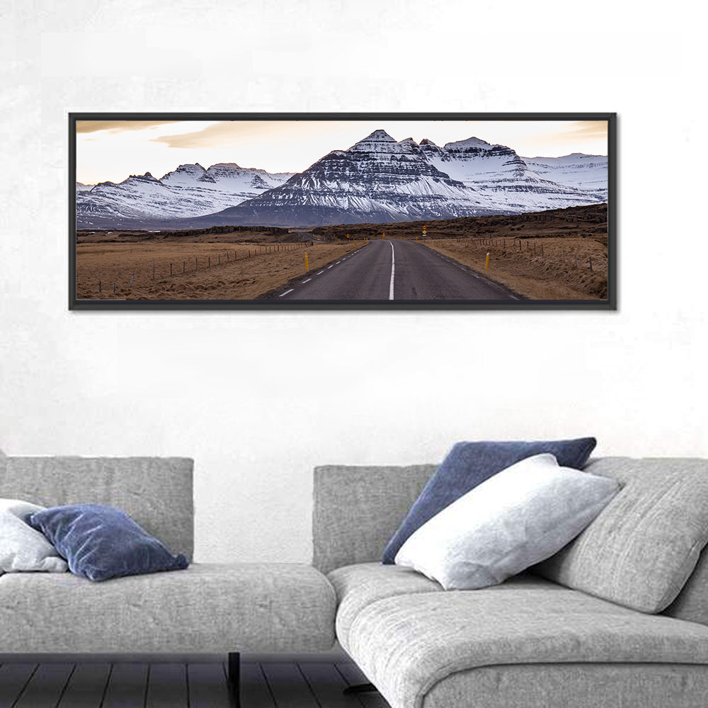 East Fjords Road at Dusk Wall Art in a room, panoramic
