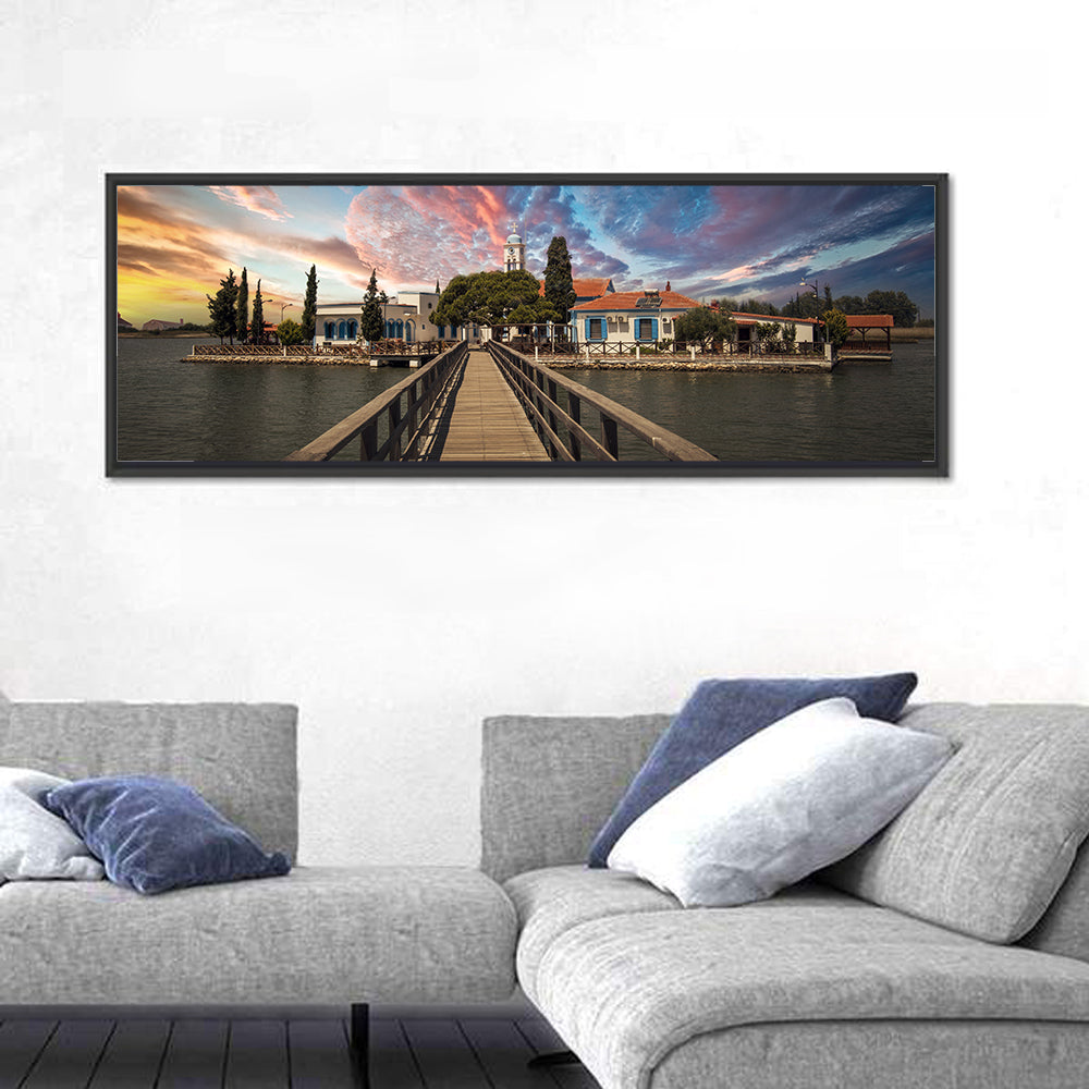 Agios Achilleios Monastery at Sunset Wall Art in a room, panoramic