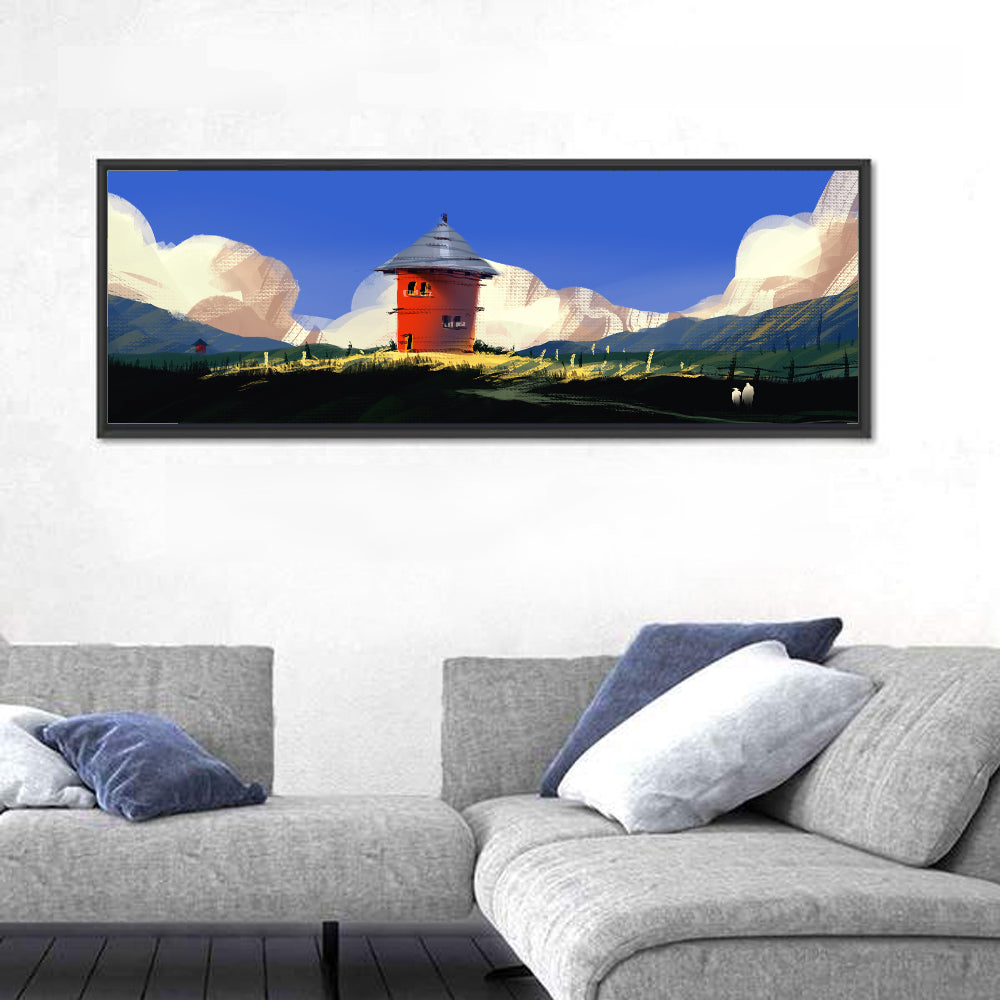 Red Tower in Meadow Wall Art