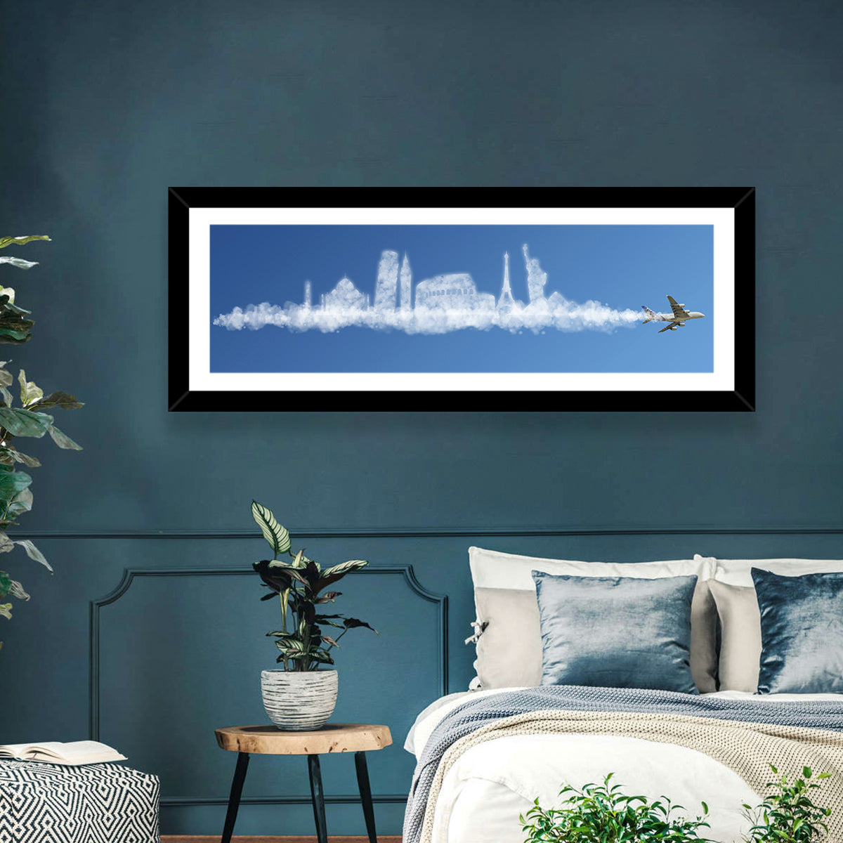 World Tour Cloud Skyline Wall Art in a room, panoramic