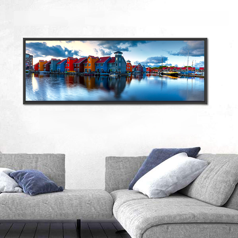 Groningen Port Sunrise Wall Art in a room, panoramic