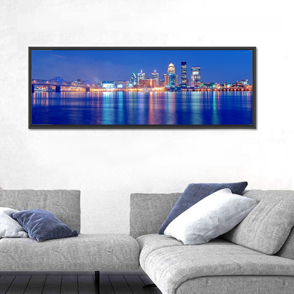 Louisville Skyline at Dusk Wall Art in a room, panoramic