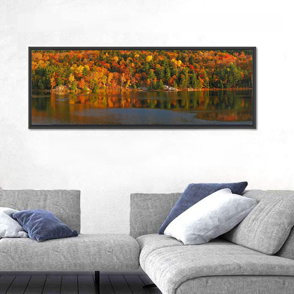 George Lake Morning Reflection Wall Art in a room, panoramic