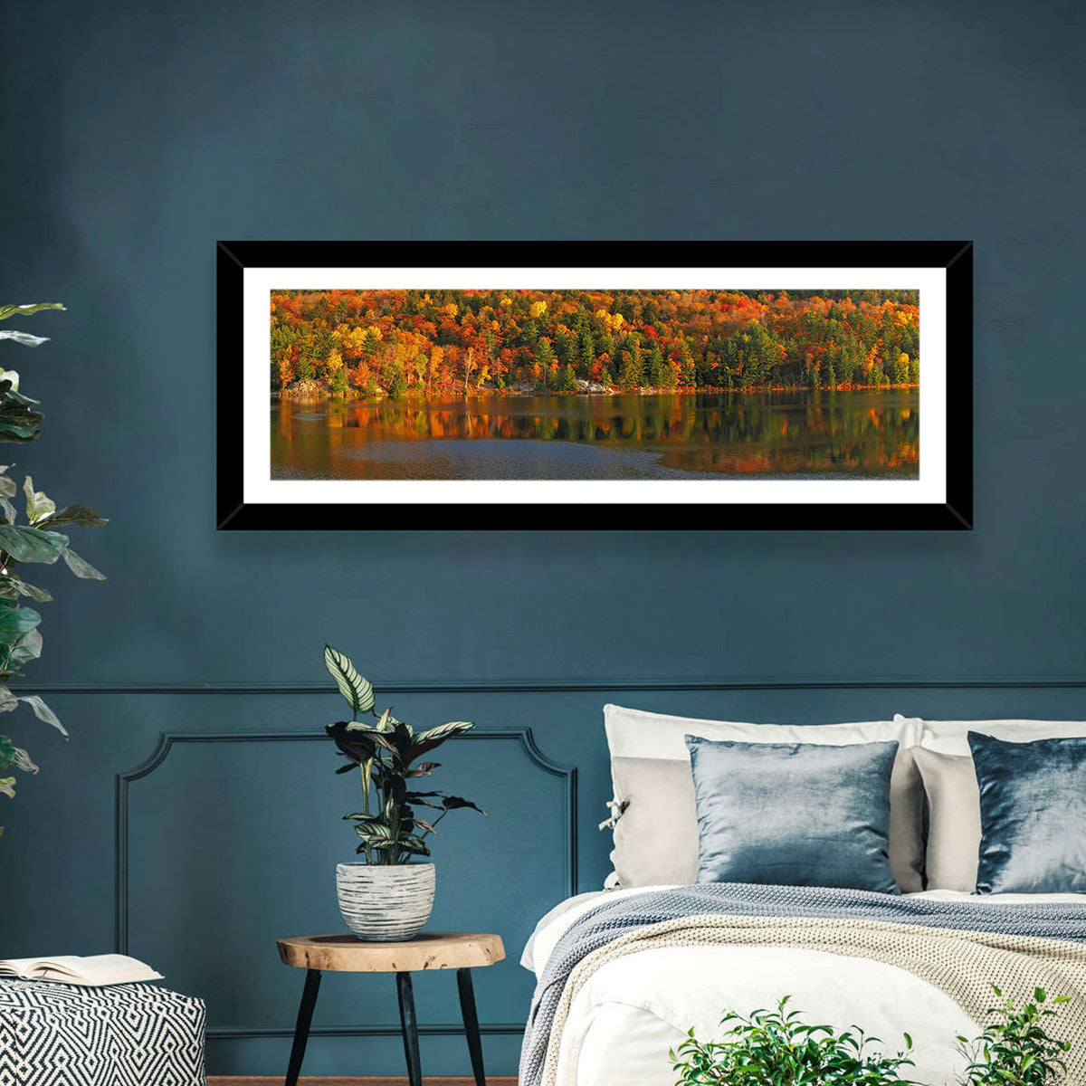George Lake Morning Reflection Wall Art in a room, panoramic