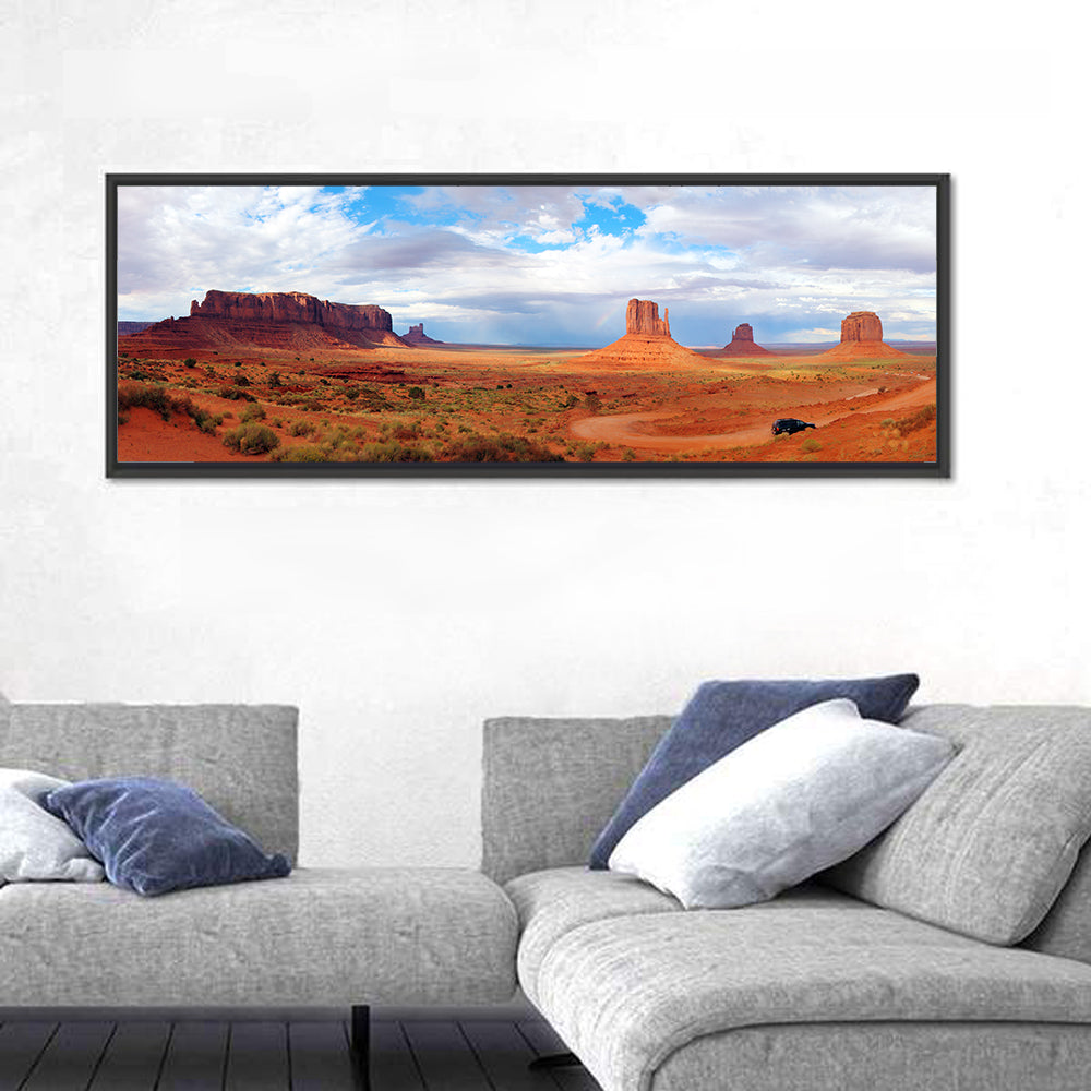 Mitten Buttes at Monument Valley Wall Art in a room, panoramic