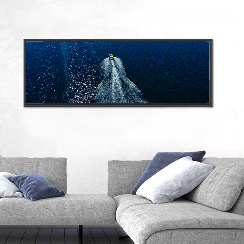 Aerial Boat Over Deep Blue Water Wall Art