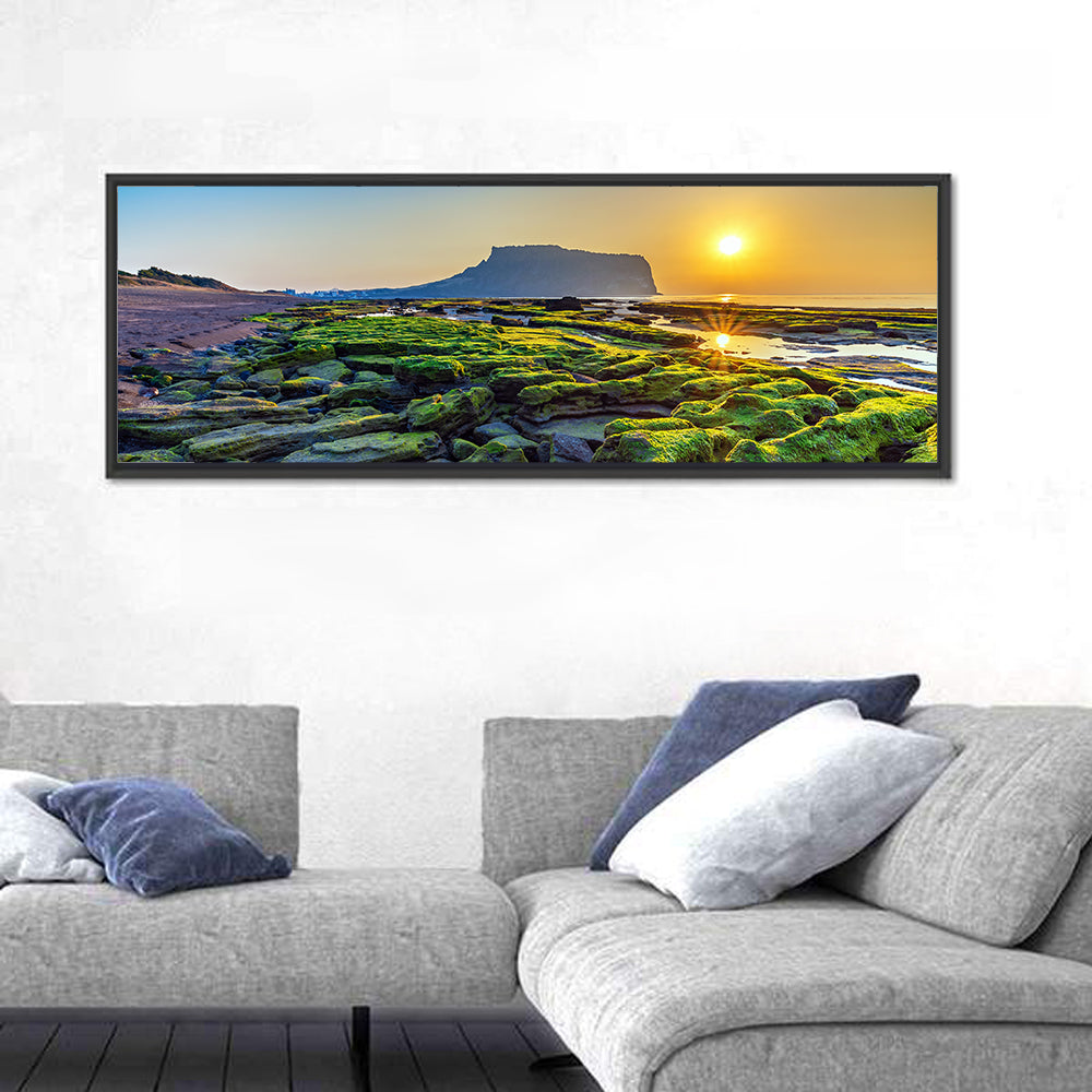 Seongsan Ilchulbong Sunrise Wall Art in a room, panoramic