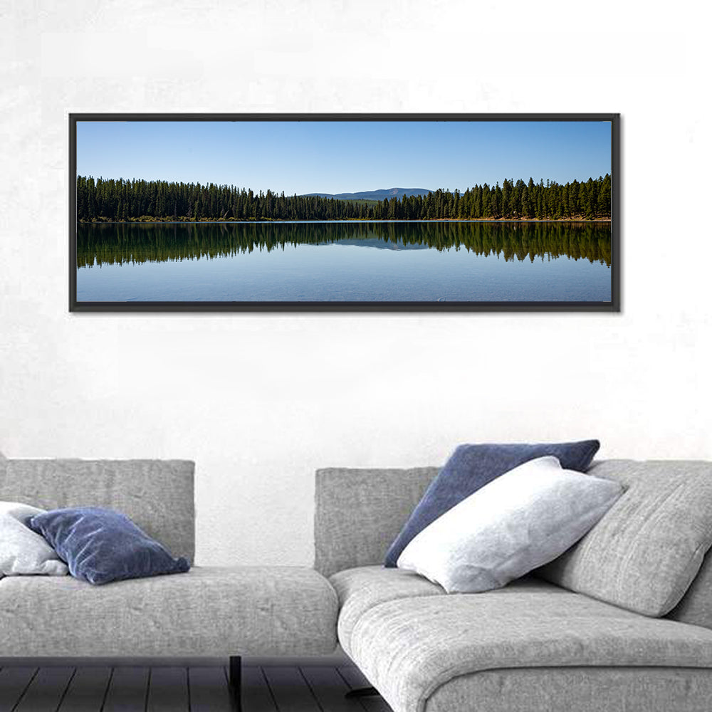 Holland Lake Reflection Wall Art in a room, panoramic