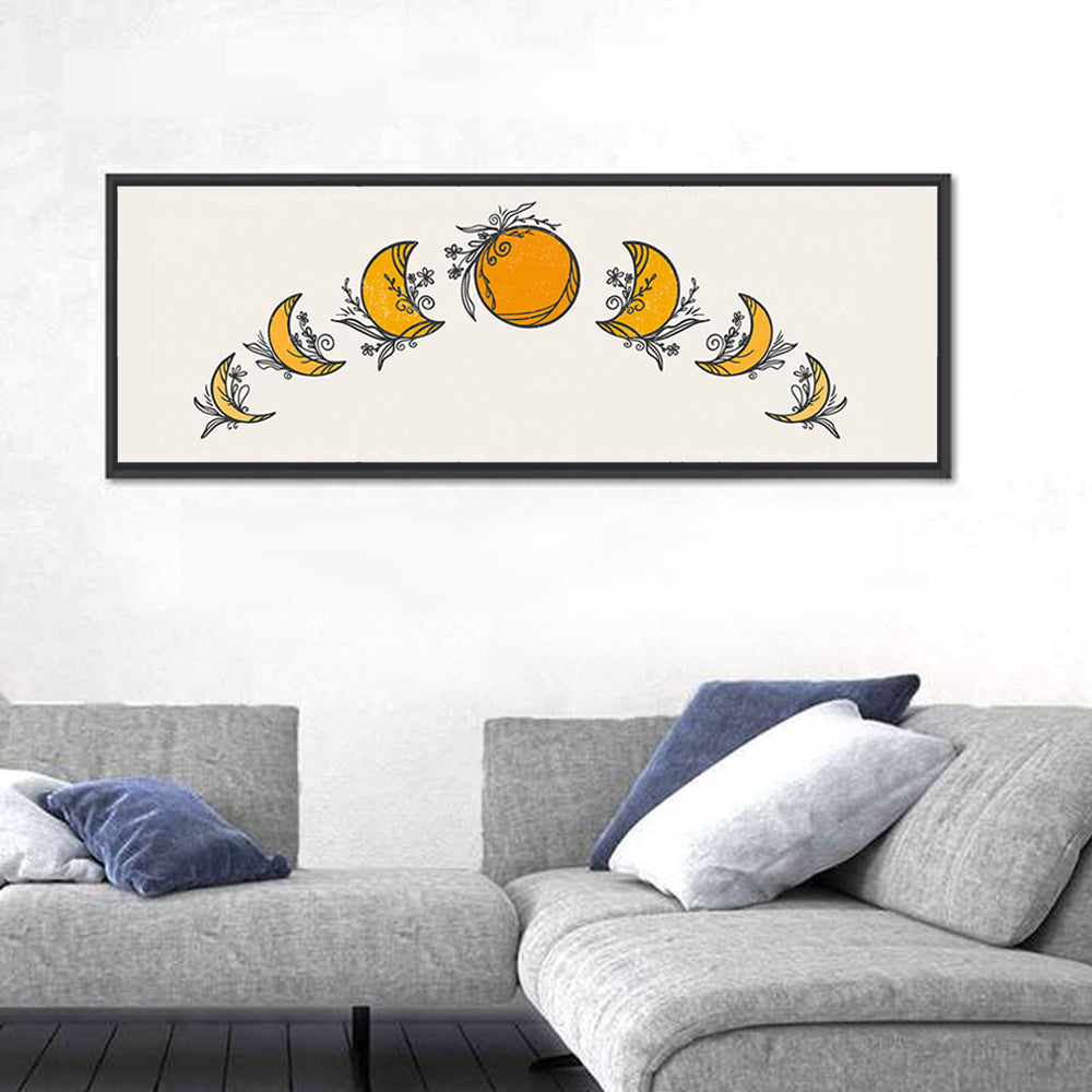 Moon Phases Floral Illustration Wall Art in a room, panoramic