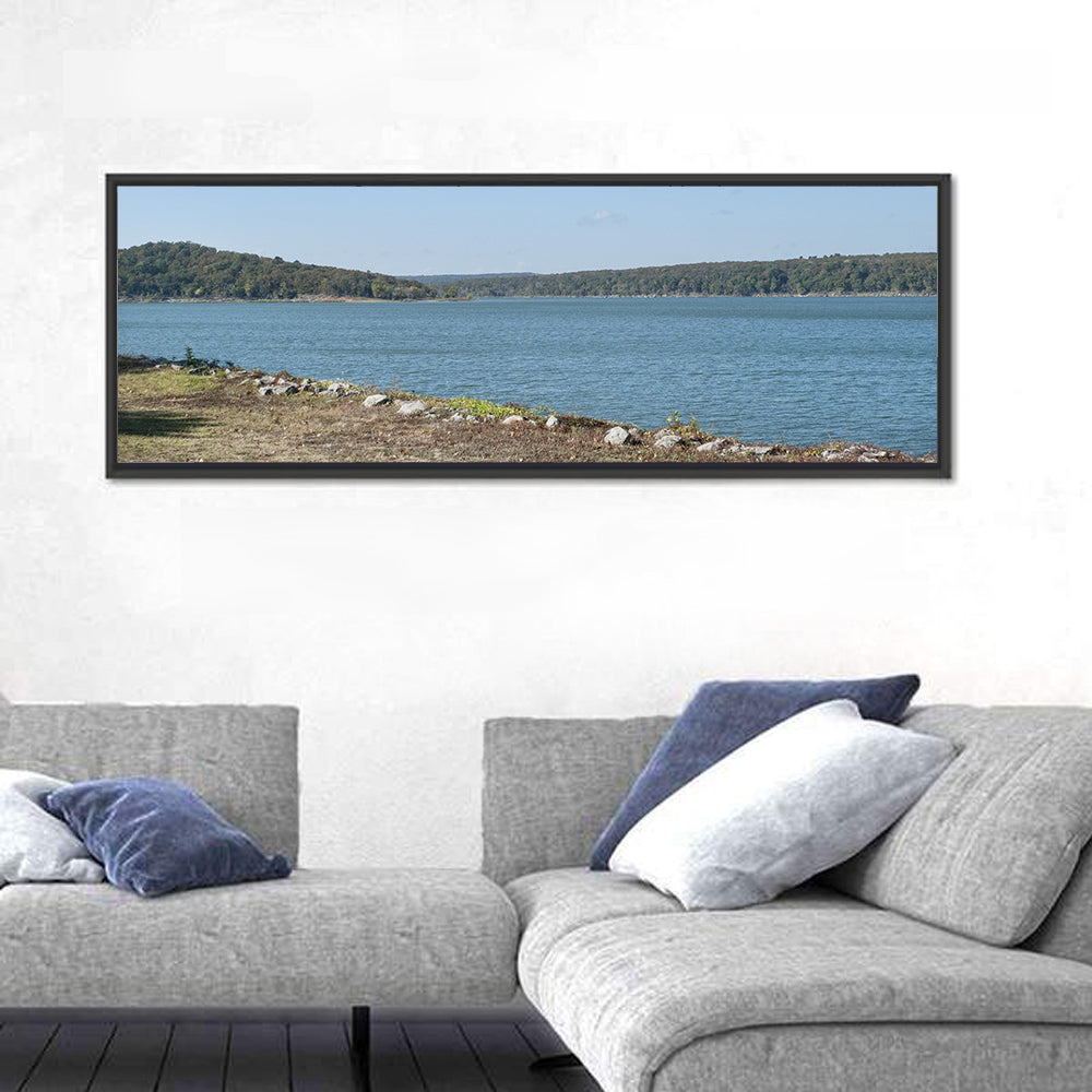 Tenkiller Lake Shoreline Wall Art in a room, panoramic