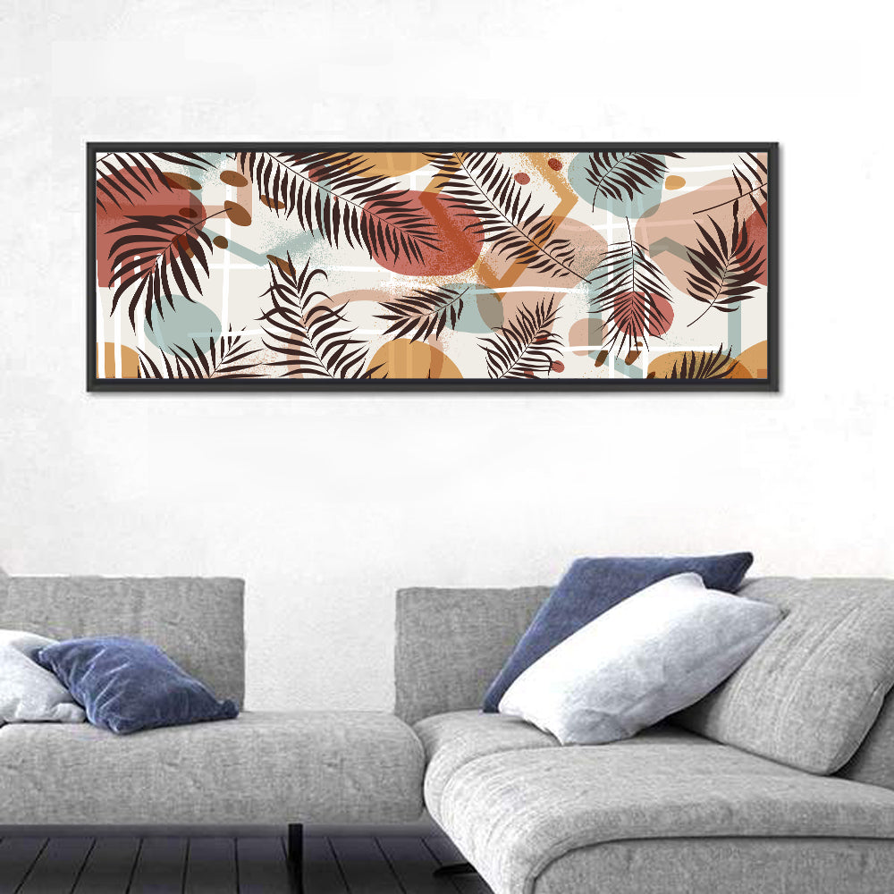 Geometric Tropical Leaves Wall Art in a room, panoramic