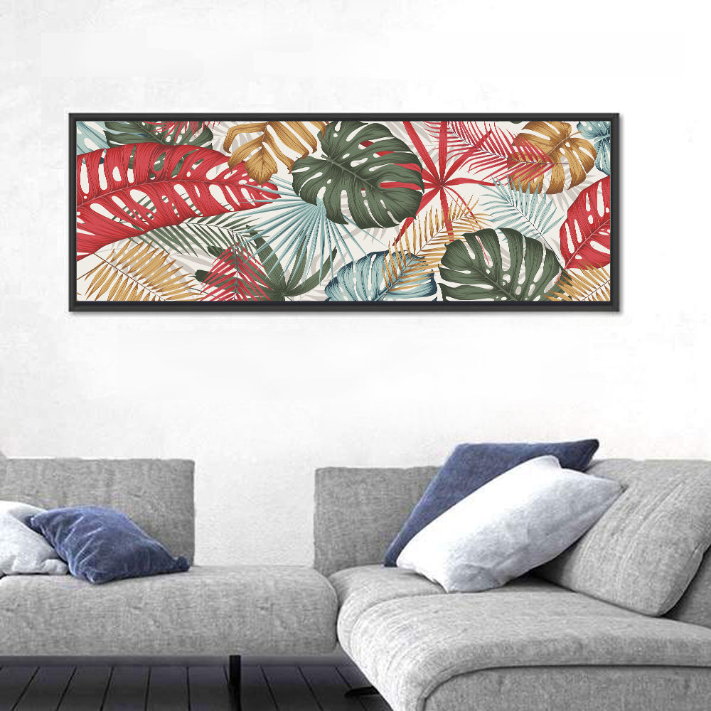 Red and Green Tropical Leaves Pattern Wall Art