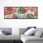 Red and Green Tropical Leaves Pattern Wall Art