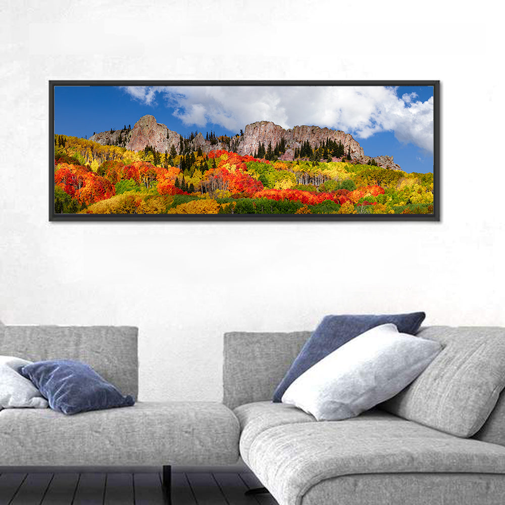 Colorado Rocky Mountains in Autumn Wall Art in a room, panoramic