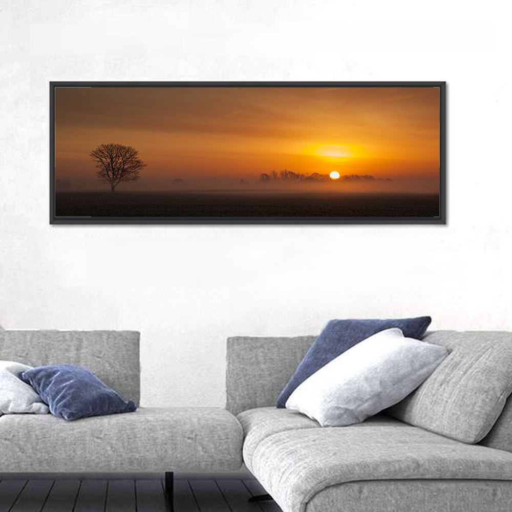 Sunrise Over Foggy Farmland Wall Art