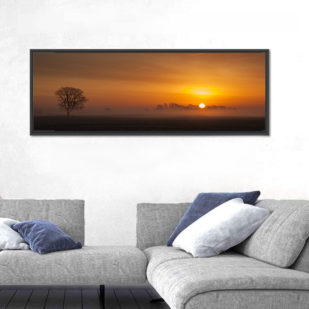 Misty Farmland Sunrise Wall Art