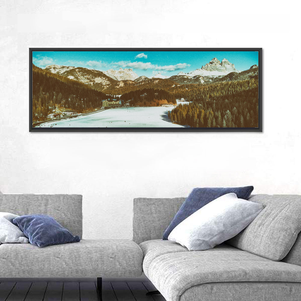 Lago Di Misurina Winter View Wall Art in a room, panoramic