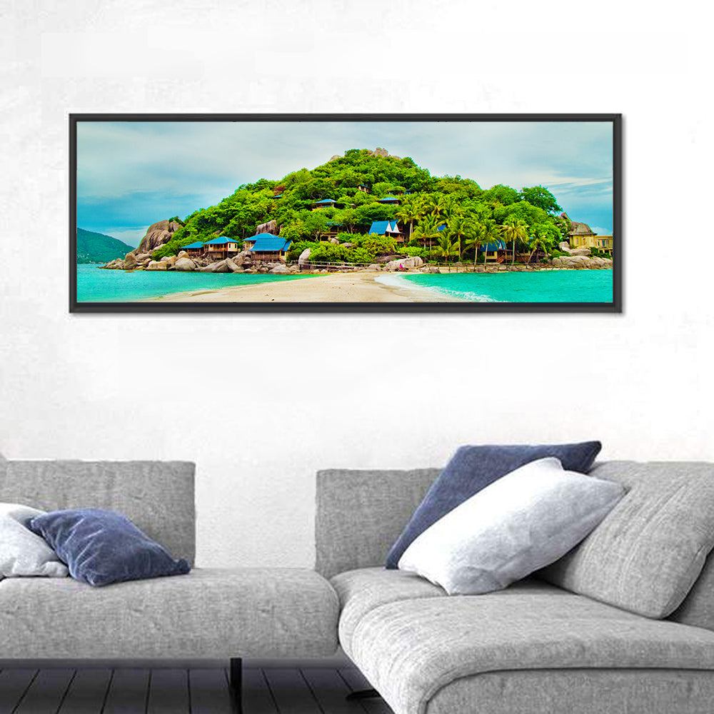 Koh Nang Yuan Sandbar Island Beach Wall Art in a room, panoramic