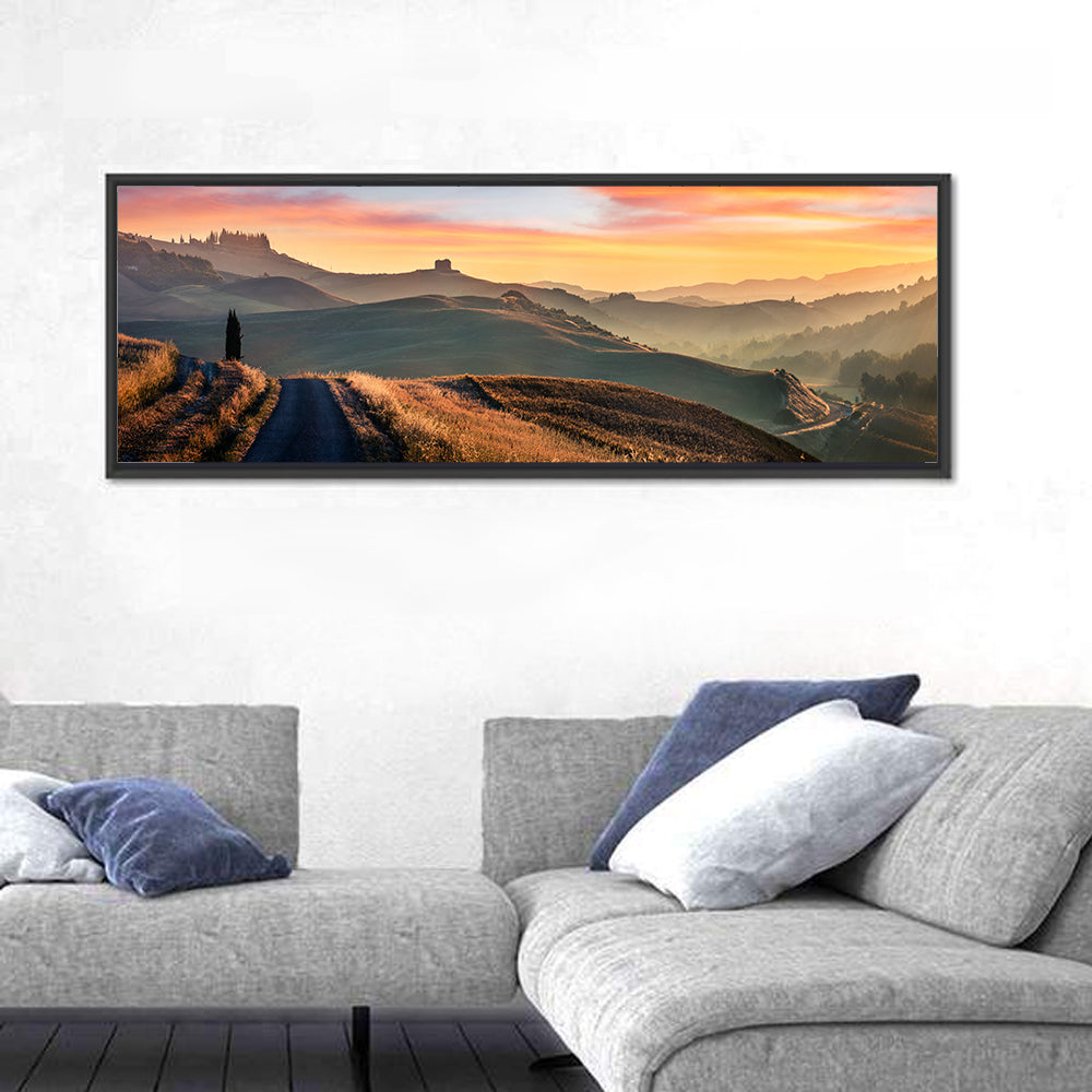 Country Road in Tuscany Wall Art in a room, panoramic