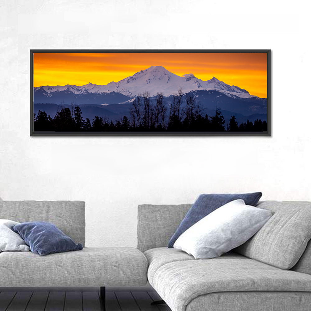 Sunrise Over Mount Baker Wall Art in a room, panoramic