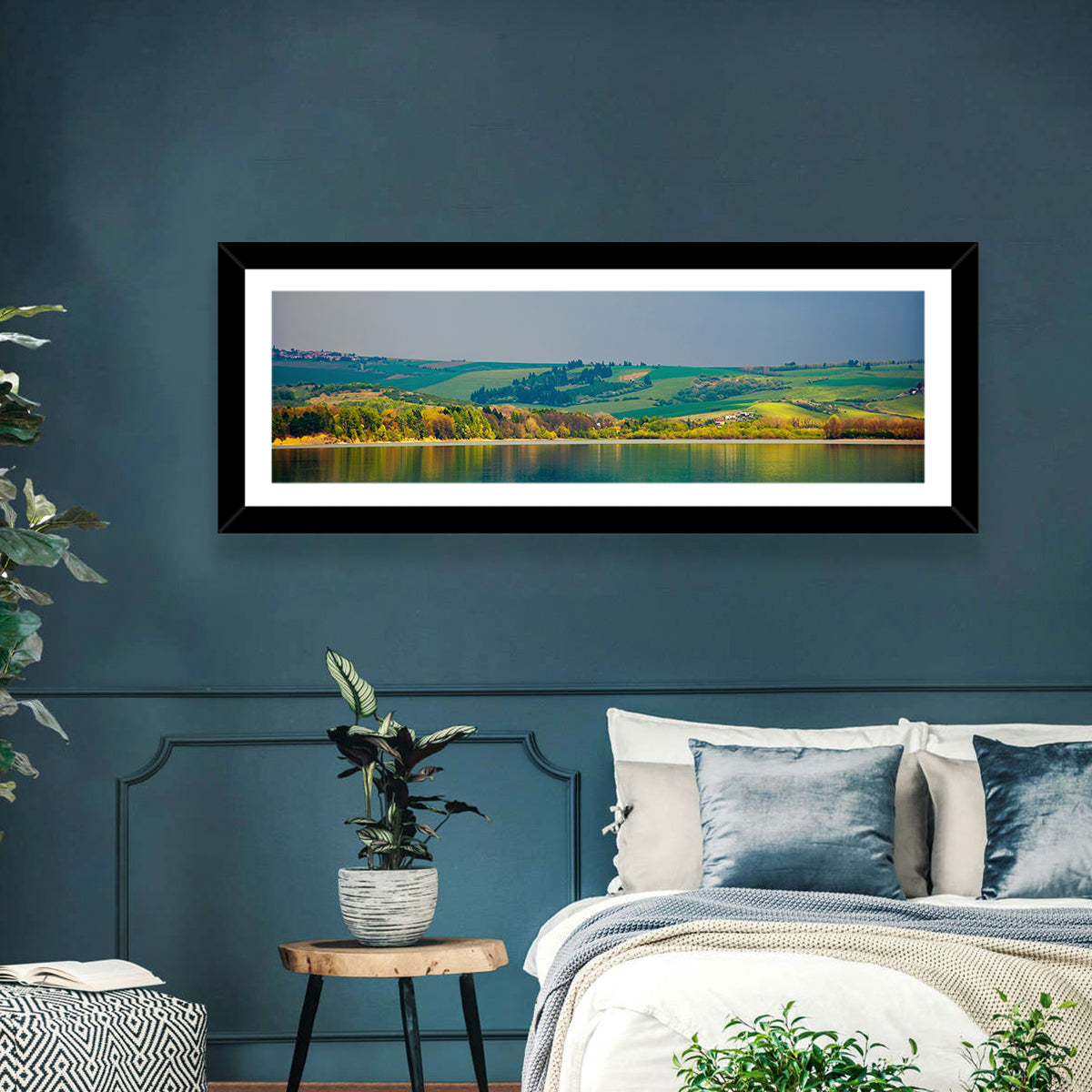 Liptovska Mara Lake Reflection Wall Art in a room, panoramic