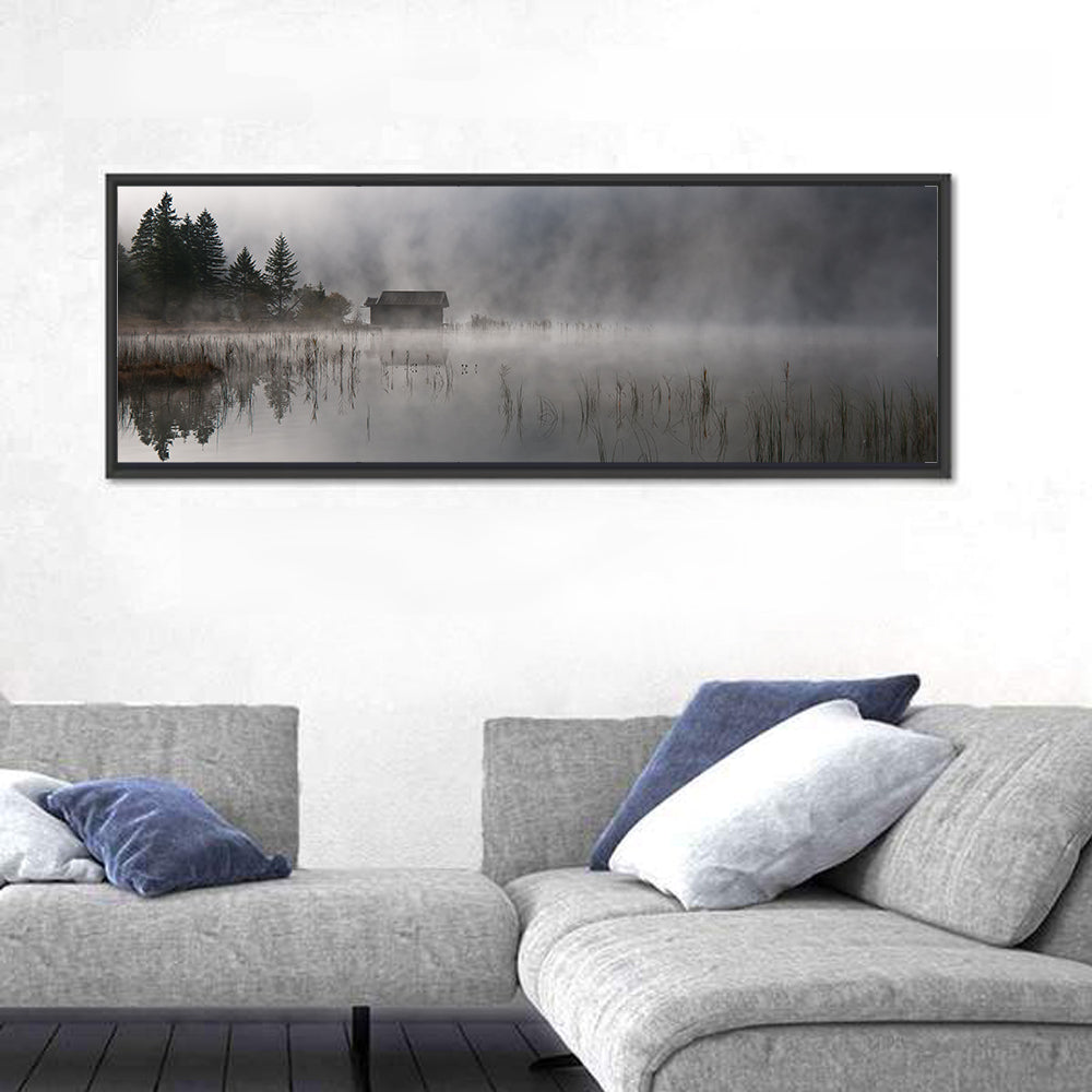 Ferchensee Morning Mist Wall Art in a room, panoramic