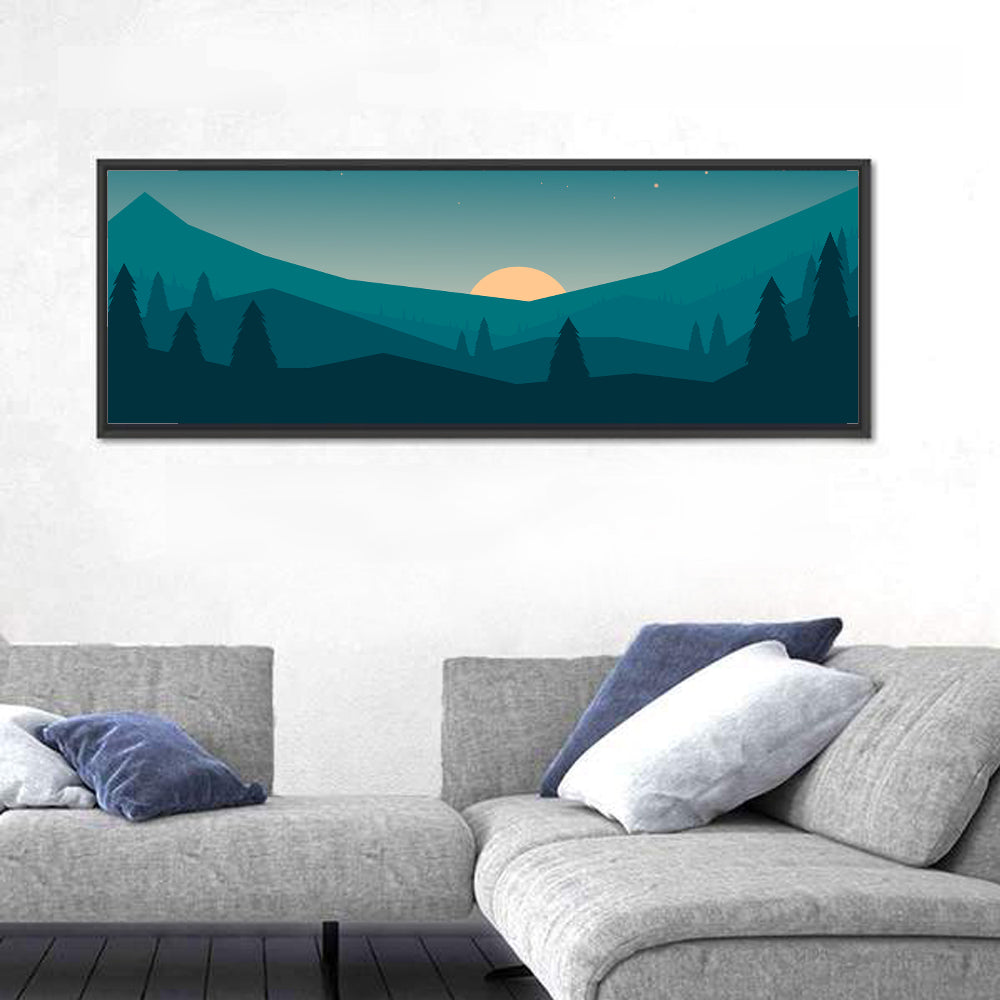 Black Forest Sunset Illustration Wall Art in a room, panoramic