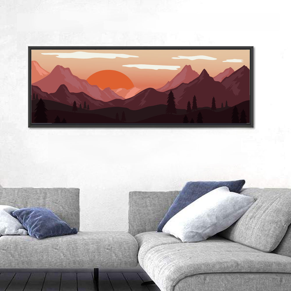 Mars Sunset Over Mountains Wall Art in a room, panoramic
