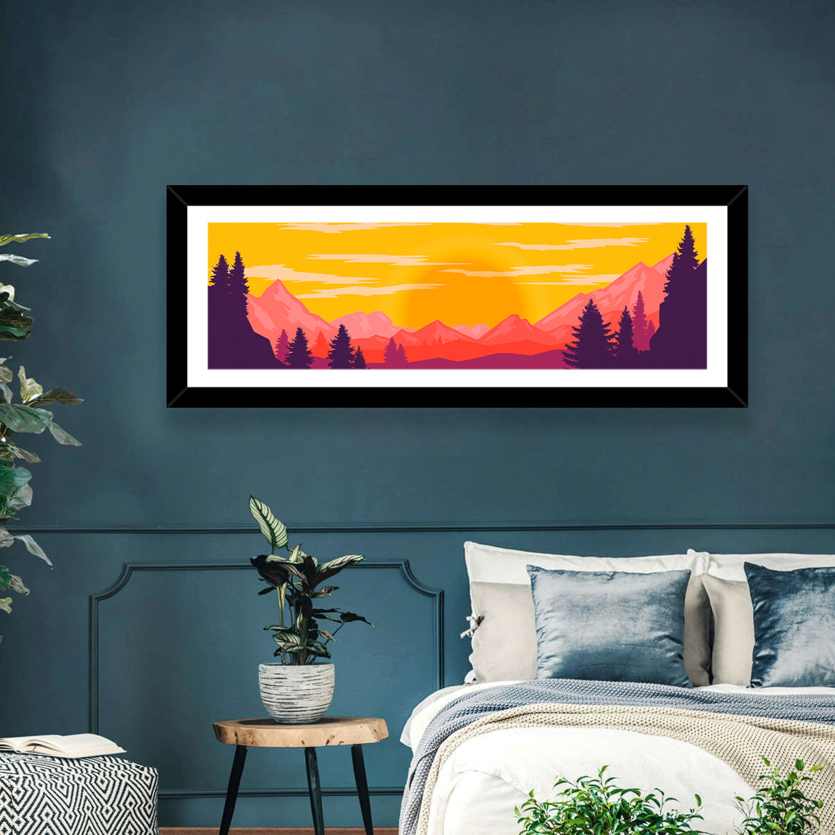 Crimson Peaks at Sunset Wall Art in a room, panoramic