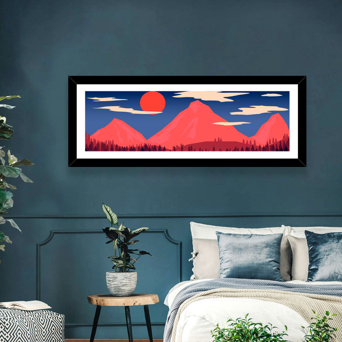 Red Sun and Mountains Wall Art