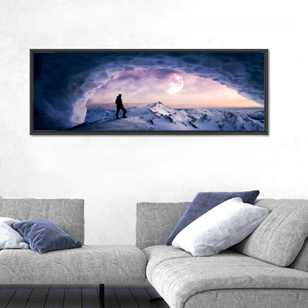 Moonlit Ice Cave Hiker Wall Art