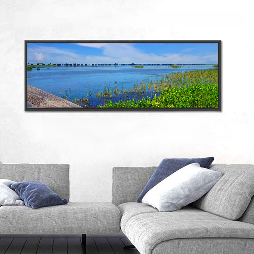 Meaher State Park Boardwalk Wall Art in a room, panoramic