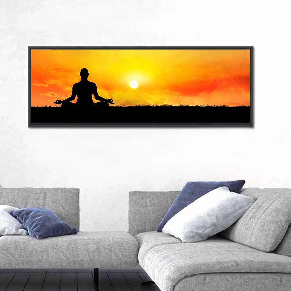 Sunset Yoga Meditation Silhouette Wall Art