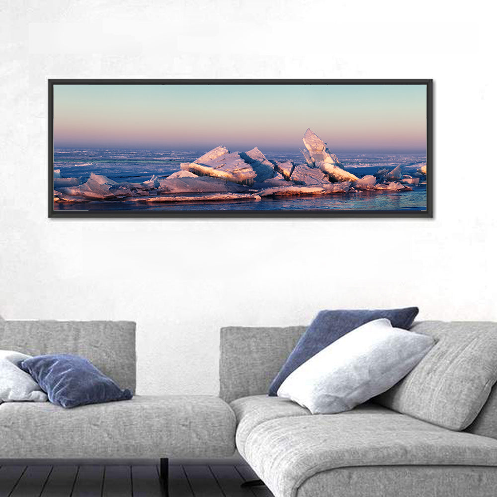 Lake Balkhash Ice Hummocks Wall Art in a room, panoramic