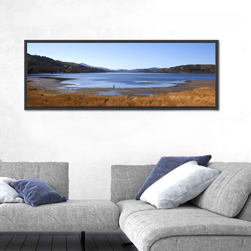Bala Lake Shoreline Wall Art in a room, panoramic