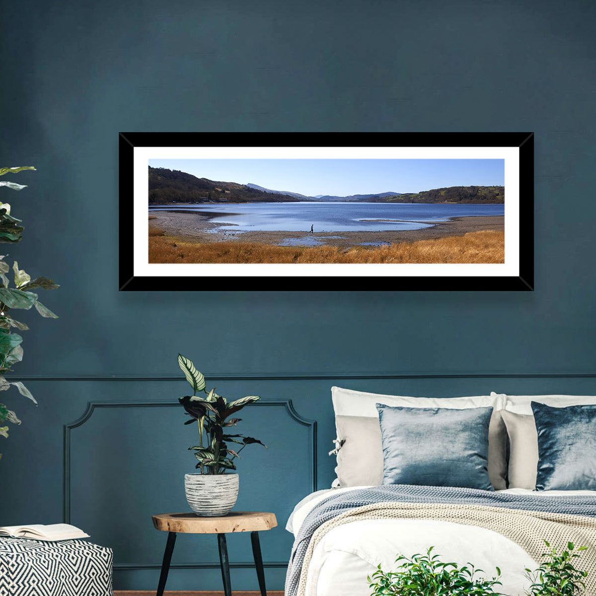 Bala Lake Shoreline Wall Art in a room, panoramic