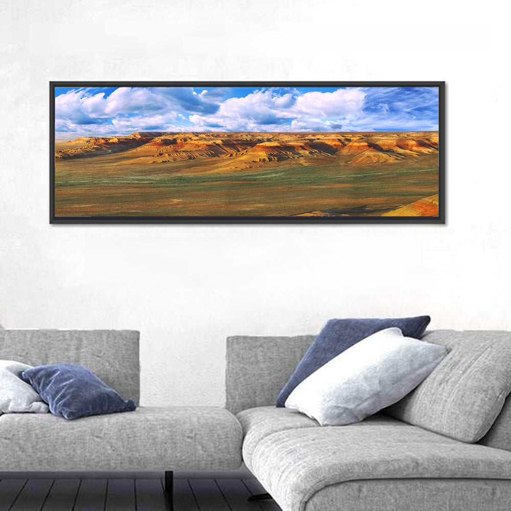 Ustyurt Plateau Cliffs Wall Art in a room, panoramic