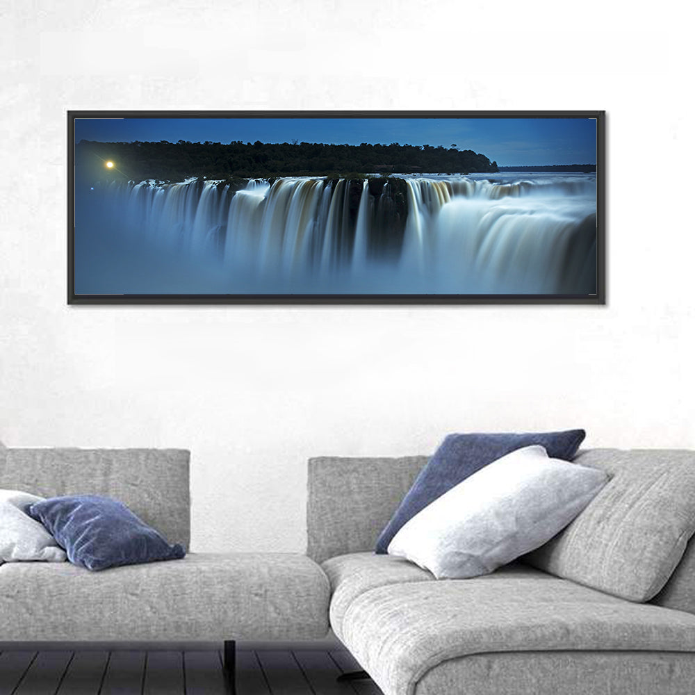 Moonlit Iguazu Falls Wall Art in a room, panoramic