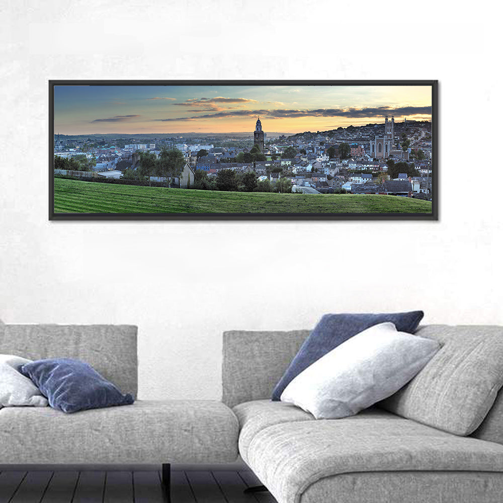 Cork Sunset Skyline Wall Art in a room, panoramic