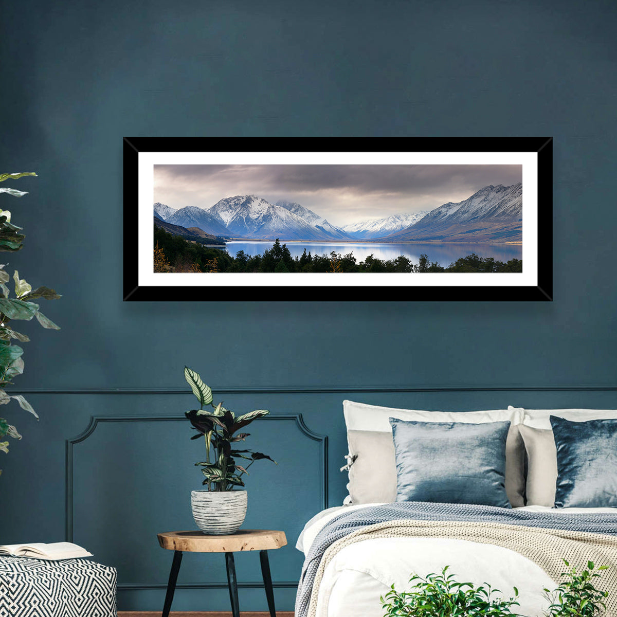Lake Ohau Reflection Wall Art in a room, panoramic