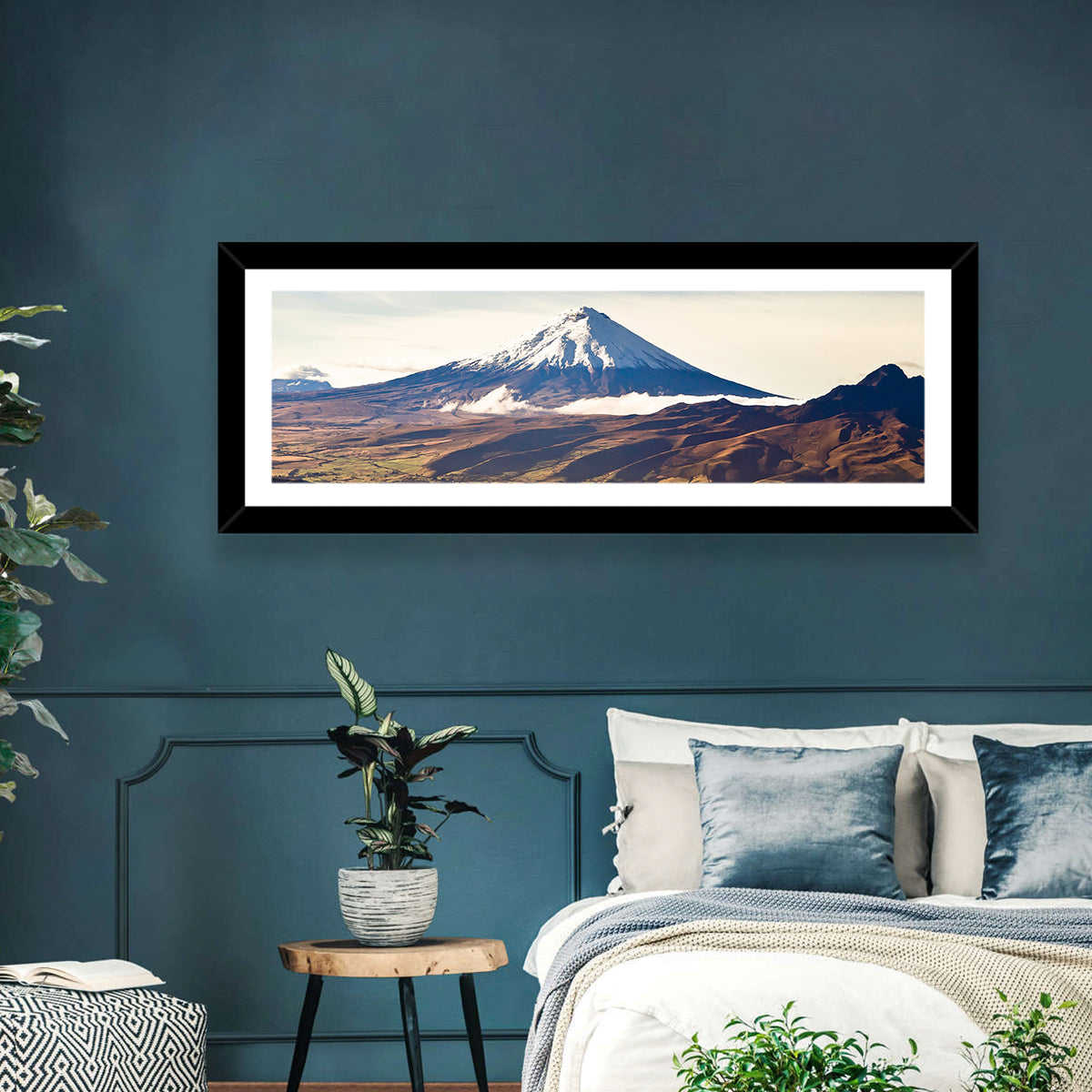 Cotopaxi Volcano Landscape Wall Art in a room, panoramic