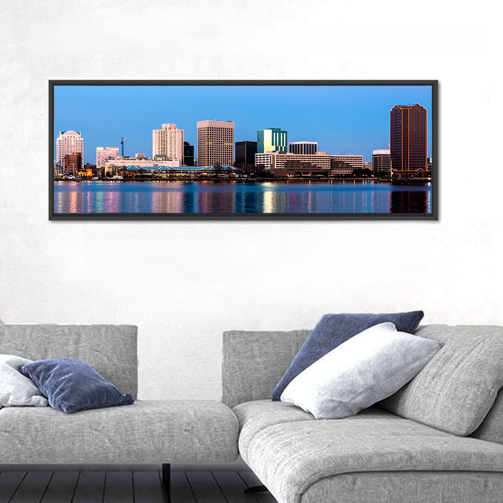 Norfolk Skyline at Twilight Wall Art in a room, panoramic