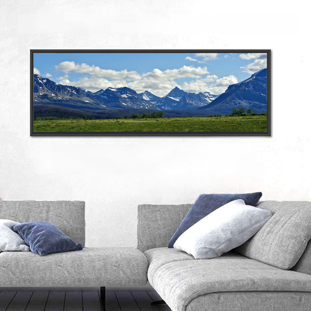 Montana Rocky Mountains Wall Art in a room, panoramic