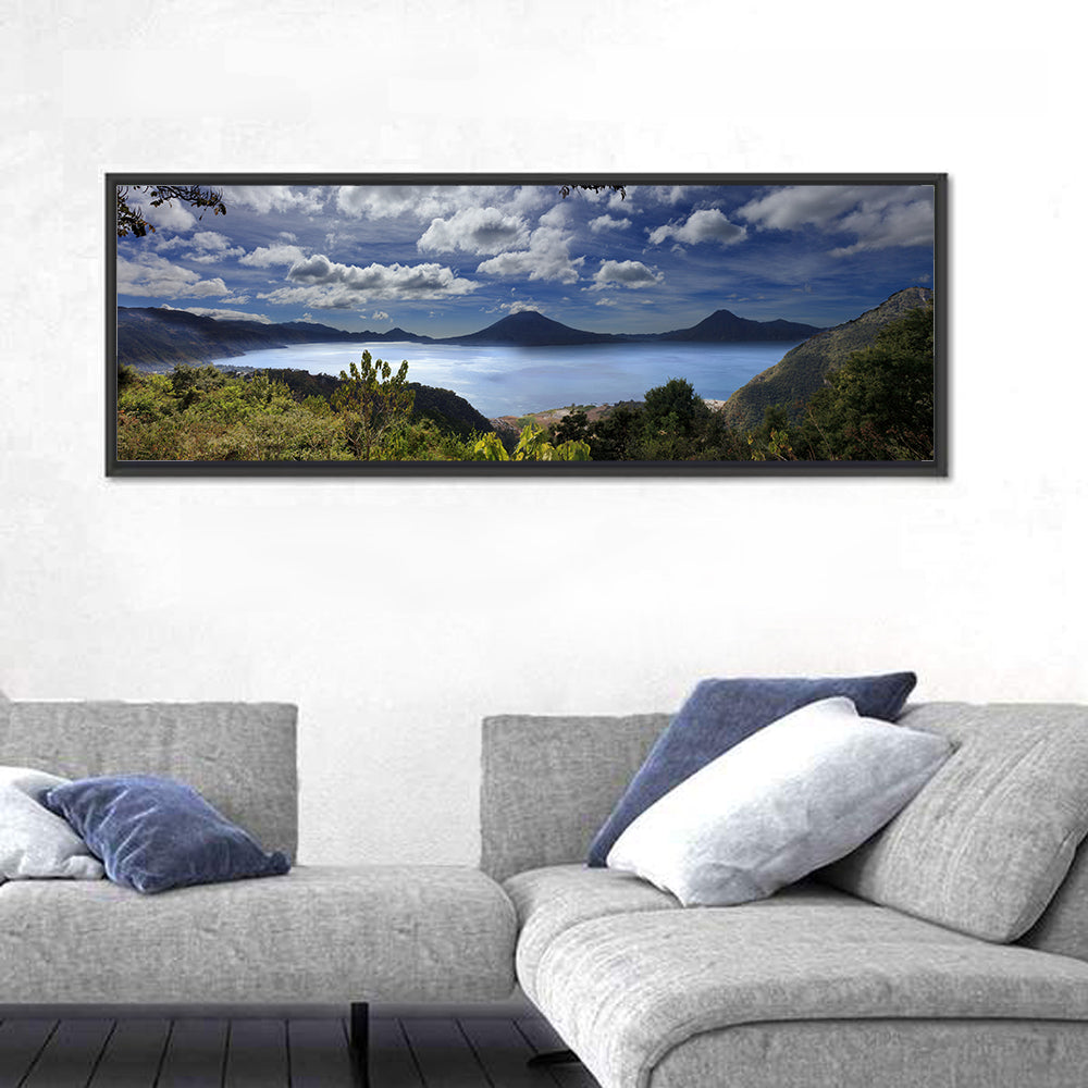 Lake Atitlán View Wall Art in a room, panoramic