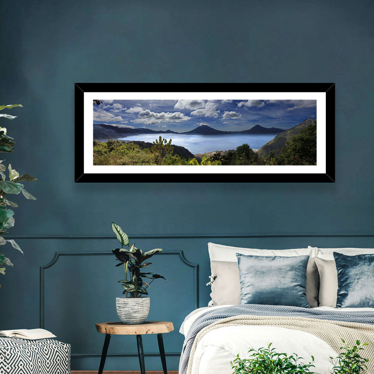 Lake Atitlán View Wall Art in a room, panoramic
