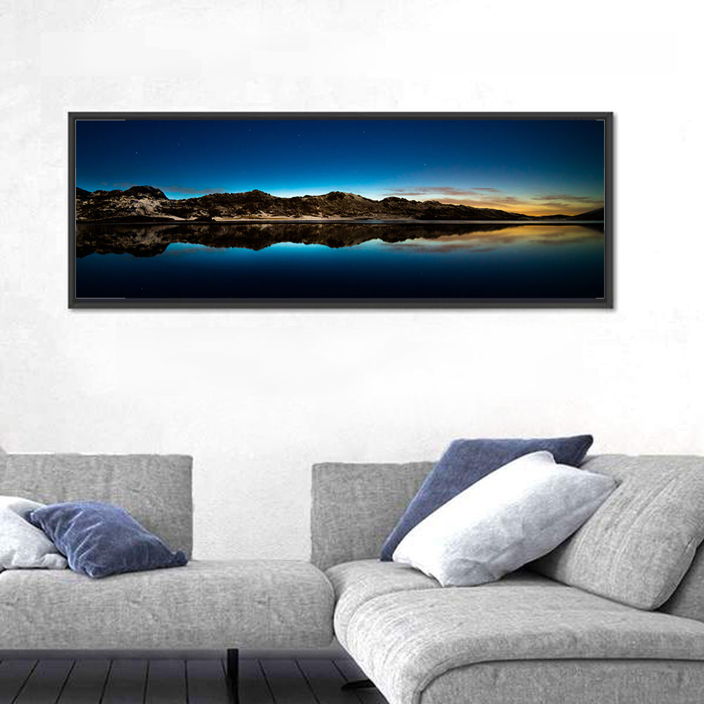 Kleifarvatn Lake at Dusk Wall Art in a room, panoramic